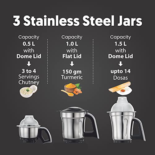 Preethi Steel Supreme MG-208 mixer grinder, 750 watt (Silver/ Black), 4 jars - Super Extractor juicer Jar, Vega W5 motor with 5yr Warranty & Lifelong Free Service - Image 6