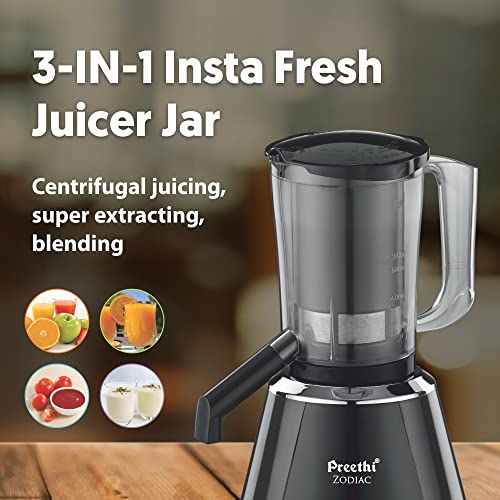 Preethi Zodiac MG-218 mixer grinder, 750 watt, Black/Light Grey, 5 jars - 3 In 1 insta fresh juicer Jar & Master chef food processor Jar, Vega W5 motor with 5yr Warranty - Image 9